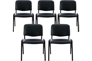 WAHSON Vinyl Leather Black Leather Conference Chairs Set of 5 - Padded Stackable Armless Chairs for Waiting Room, Office Guest & Reception Stacking for Meeting Room, Lobby, Church, Classroom