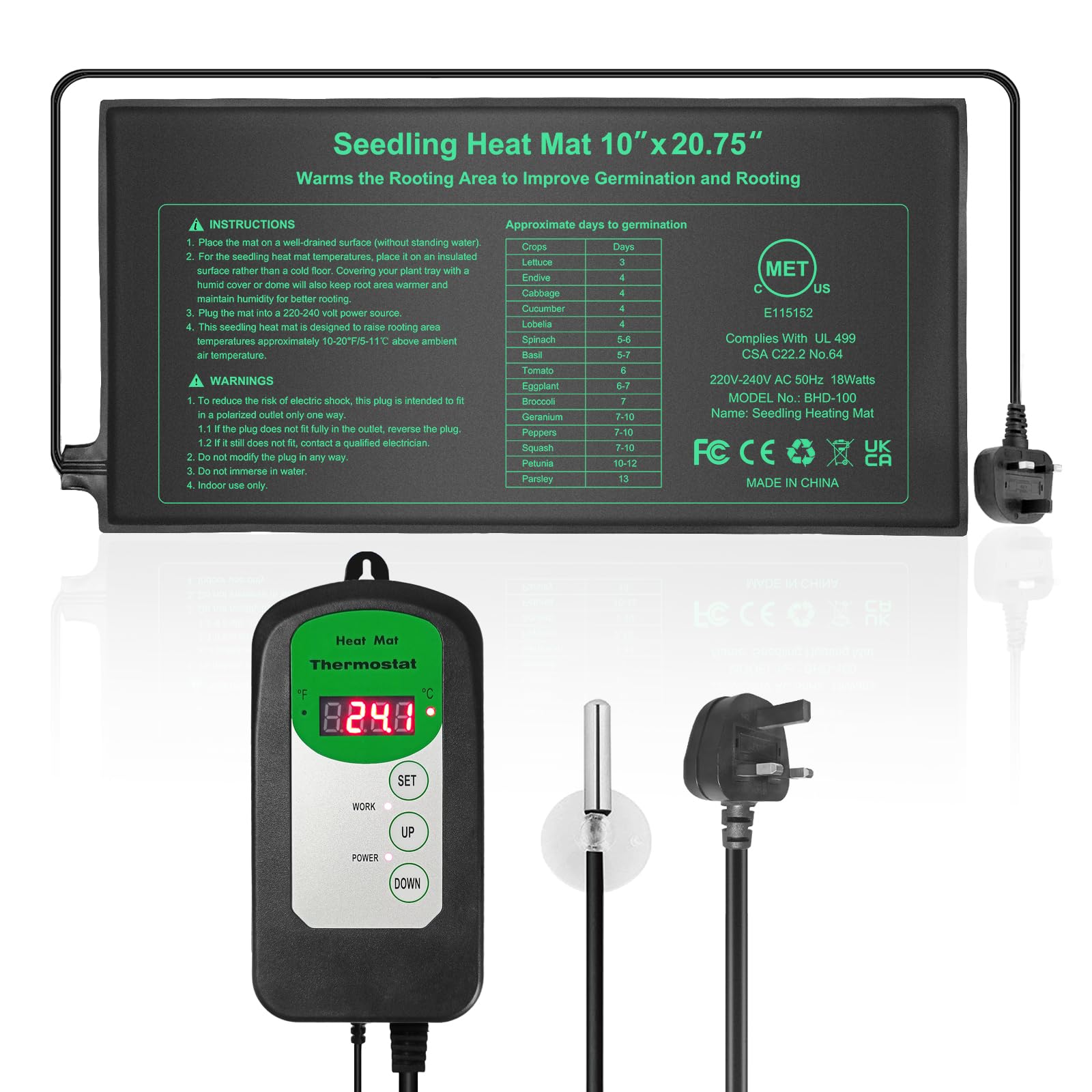 HYDGOOHO Seedling Heat Mat with Thermostat Combo Kit, 53 x 25 cm-Set Heat Mat for Seed Starting,Hydroponic Plant,Plant Heat Mat of Seedling Germination for Indoor