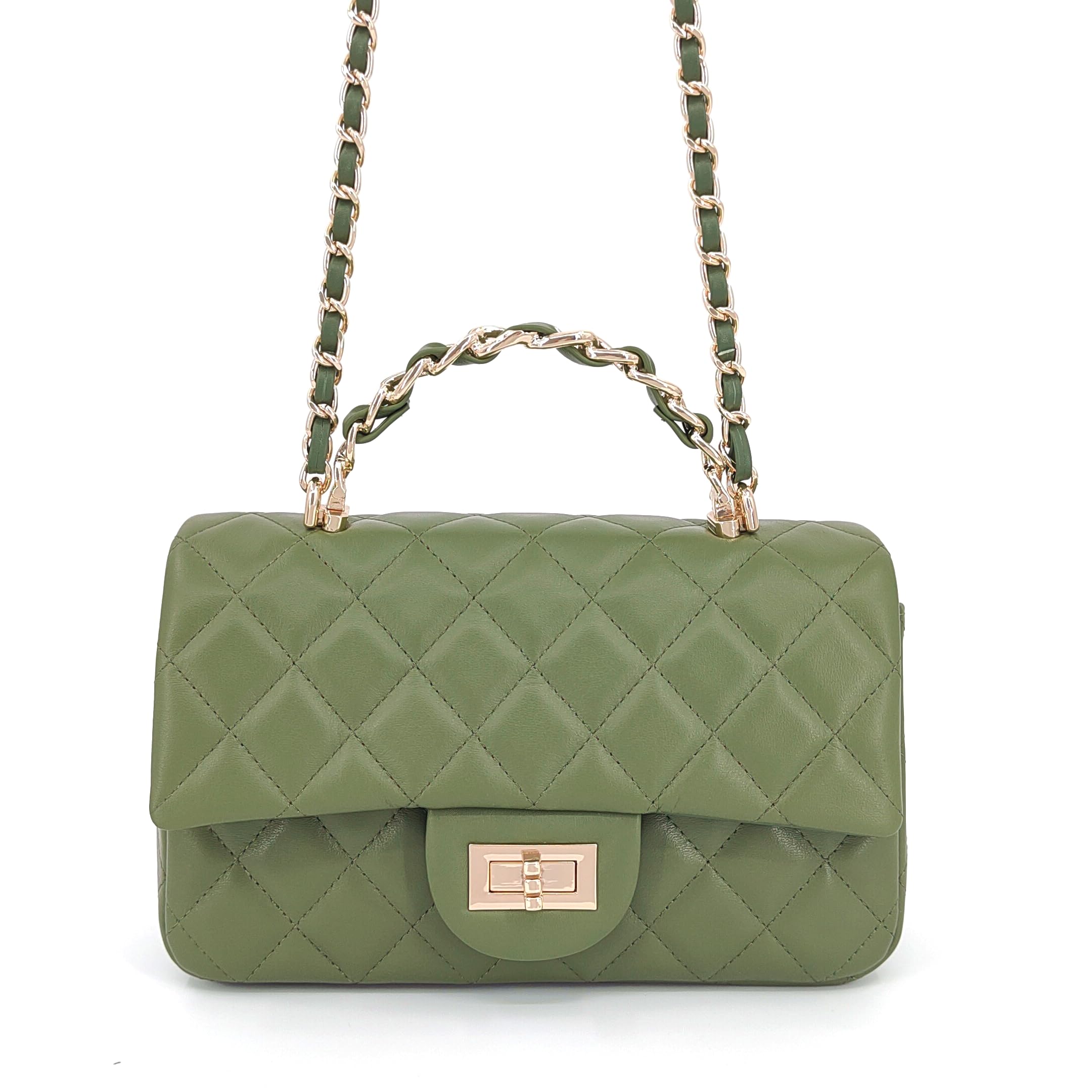 M-ioi-M Small Quilted Crossbody Bags for Women,Leather Shoulder Bag with Gold Chain Strap,Metal Top Handle Flap Evening Purse