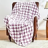 Edenleaf Checkered Blanket Flannel Throw Blankets Soft Cozy Checkered Grid Print Chessboard Gingham Pattern Throws for Bed Sofa Couch for All Seasons, 50x60 Inch, Purple