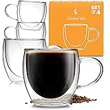 Insulated Coffee Mug with Handle, Double Walled Glass Coffee Mugs and Glass Tea Cups, Borosilicate Glass Mug, Coffee Mug Set