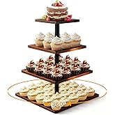 NANXITU 4 Tier Cupcake Stand for 50 Cupcakes,360 Rotatable Wooden Cake Dessert Tower Holder,Rustic Square Tiered Tray Serving Display for Wedding Birthday Baby Shower Tea Party