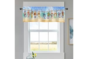 GHUNT Hello Summer Vibe Flip Flop Kitchen Curtains Valance for Windows, Hawaii Beach Tropical Starfish Seasonal Short Half Topper Rod Pocket, Home Living Room Bedroom Coastal Decor 54" x 18"