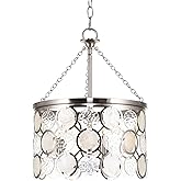 Kira Home Estelle 18" Modern Chic 3-Light Crystal Pendant Chandelier, Wavy Glass + Capiz Shell Accents, Brushed Nickel Finish
