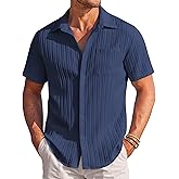 COOFANDY Men's Casual Textured Short Sleeve Button Down Summer Beach Shirt
