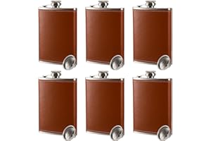 Suwimut 6 Pack Hip Flask for Liquor for Men Women, 8 oz Leak Proof Stainless Steel Pocket Hip Flask with Brown Leather Cover 