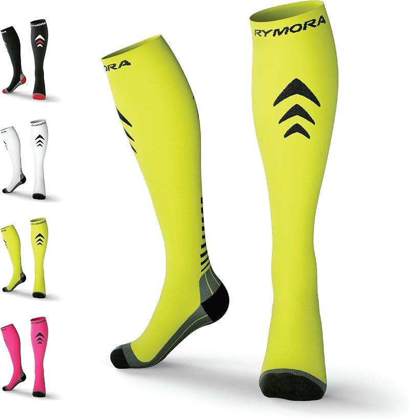 Rymora Compression Socks for Women and Men Neon Yellow Large UK 10.5-13 EU 45-47