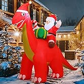 COMIN 8.5FT Long Christmas Inflatables Outdoor Decorations, Blow Up Santa Claus Riding Dinosaur with Built-in LEDs for Christmas Indoor Outdoor Yard Lawn Garden Decorations