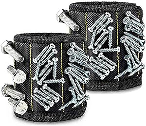 Magnetic Wristband for Holding Screws, Magnetic Tool Wristband Valentine's Day Gifts for Men, Magnetic Wrist Band Gifts for Handyman (Black, 2 pcs)