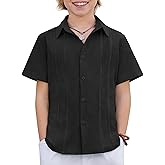 Arshiner Boys Cuban Guayabera Shirt Short Sleeve Button Down Shirt Summer Casual Linen Shirts for Kids 4-12 Years