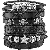 Manfnee Braided Leather Bracelet for Men Women Punk Cuff Wrap Bangle Bracelets Adjustable Black