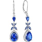 VA JENT Birthstone Drop Earrings 925 Sterling Silver Teardrop Cubic Zirconia Leverback Dangle Earrings for Women