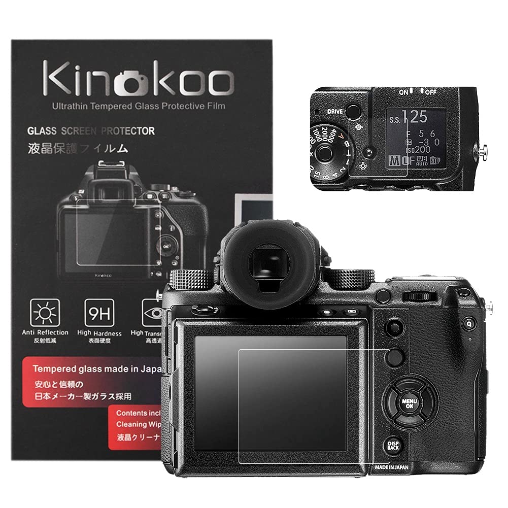 kinokoo Screen Protector for Fuji GFX 50S camera, 0.25mm 9H Hardness Tempered Glass Film for FUJIFILM GFX50S camera with PET Top Screen Protector - Bubble Free & Anti-Scratch Anti-Fingerprint (2 Pack)