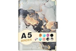 CONVEND A5 Refillable 6 Ring Faux Leather Budget Binder,Mini Notebook Binder Cover for A5 Filler Paper,Loose Leaf Personal Planner Cover with Magnetic Buckle Closure(Marble White)