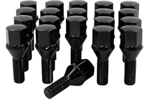 Wheel Accessories Parts 20 Pcs M12 x 1.25 12x1.25 Acorn Seat Lug Bolts 19mm Hex 28mm Thread Length Black Finish Chrysler 200 