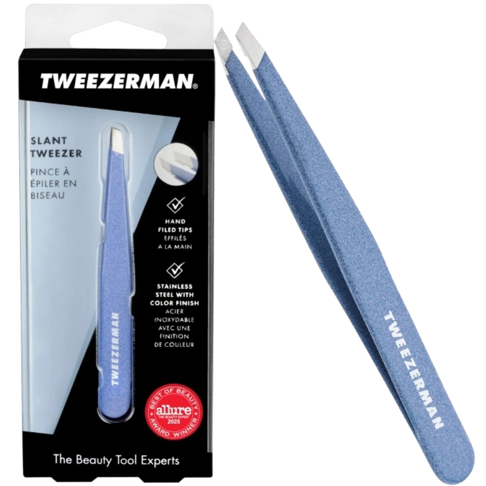 Tweezerman Granite Sky Slant Tweezer, Professional Stainless Steel Precision Tweezers for Facial Hair and Eyebrows, (Pack of 1)