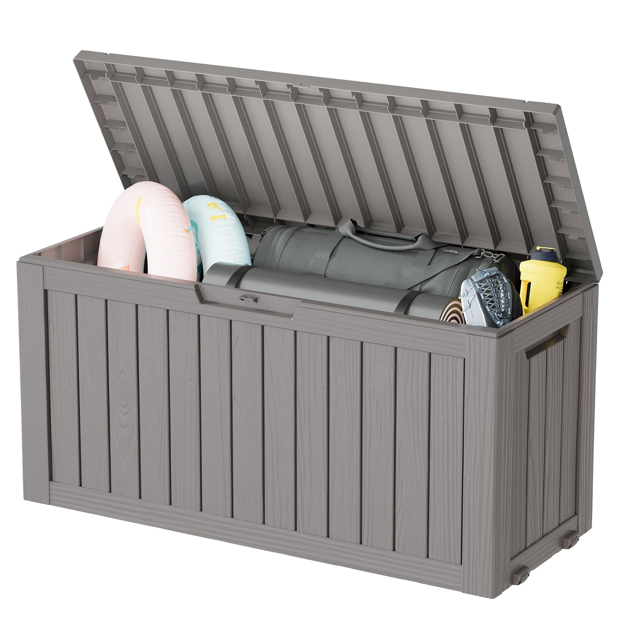 KAMABOKO Deck Box, 75 Gallon Resin Indoor and Outdoor Storage Boxes Waterproof for Garden Tools, Pool Accessories Storage Bench, Patio Furniture and Cushions with Lockable Lid, Grey Image