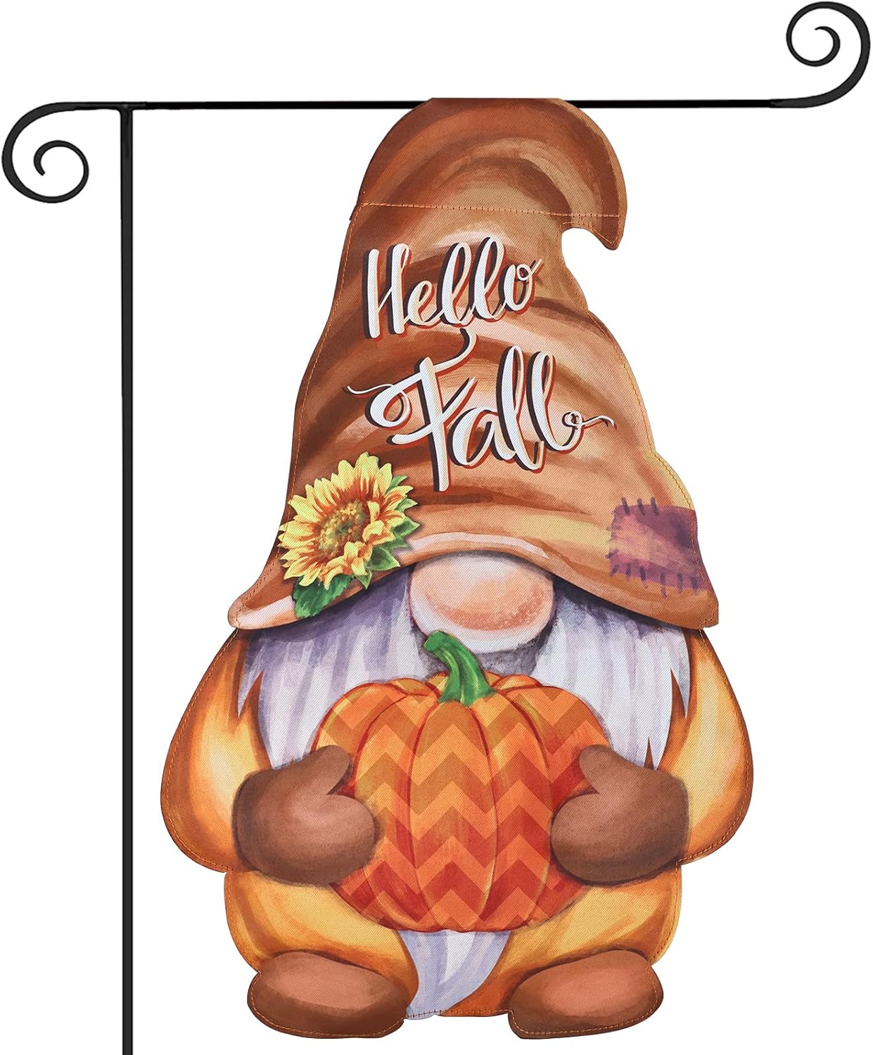 Flags - Hello Fall Garden Flag, YEAHOME Vertical Double Sided 12.5x18 Inch 3D Applique Gnome Holding Pumppkin Yard Flag, Fall Decorations for Home, Outdoor Farmhouse Rustic Fall Decor
