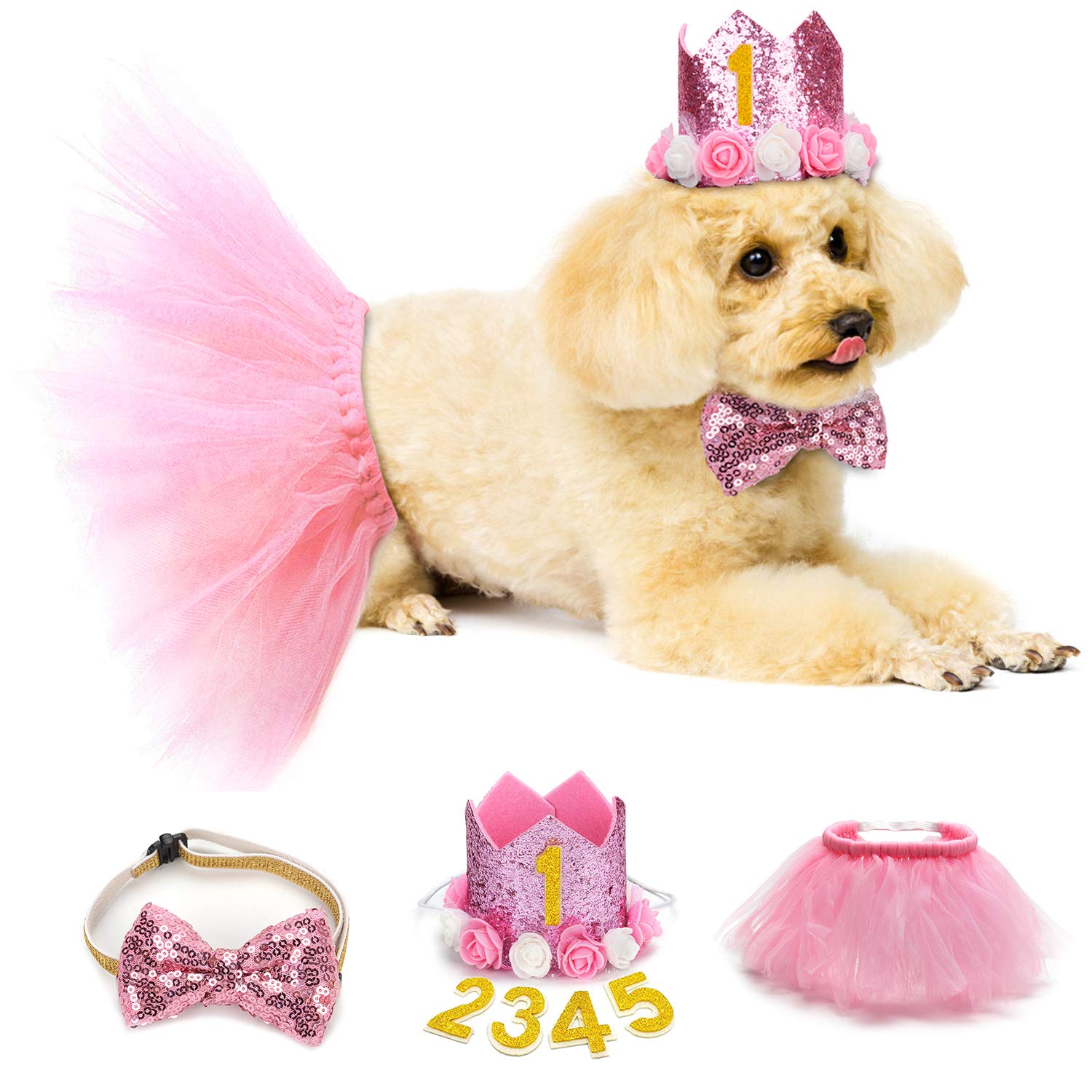 Legendog Dog Birthday Party Supplies, Dog Birthday Hat with Letters-Dog Tutu Skirt-Dog Bowtie, Dog Birthday Party Decorations