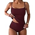 Eomenie Women's Swimsuit Tankini Tummy Control Bathing Suits Two Piece Full Coverage Slim Swim Suits with High Waisted Bottom