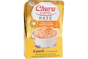 INABA Churu Entrée Pate for Cats, High Moisture, Prebiotic Wet Cat Food, 49 Grams per Pouch, 6 Pouches, Chicken Recipe