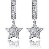 TOPGRILLZ Iced Out Dangle Hoop Earrings 14K Golden Plated 5A+ Cubic Zirconia Star Pin Lock Key Cartilage Hoop Dangle Drop Earrings For Men Women