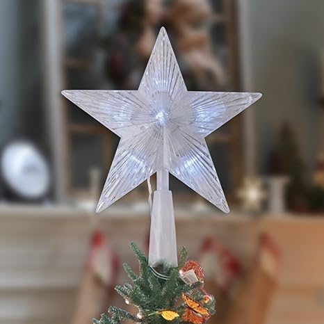 Puntale A Stella Per Albero Di Natale.Led Della Stella Puntale Dell Albero Di Natale Decorazione Frosted Stella Con 10 Raffreddare Luci Bianche Per Il Vostro Albero Di Natale Top Cima Amazon It Casa E Cucina