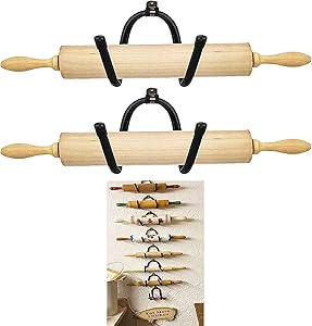 Set of 2 – Rolling Pin Holder Rolling Pin Display Rack Rolling Pin Storage – Wall Hanging Multi Purpose Bottle Rack – Rustic Home Decor Colonial Wall Décor - No Rolling Pin