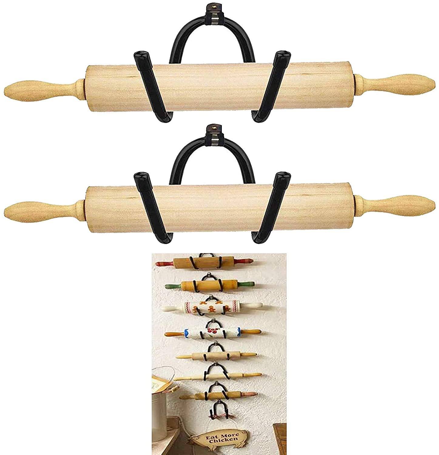 Photo 1 of pack of 2 – Rolling Pin Holder Rolling Pin Display Rack Rolling Pin Storage Rolling Pin Wall mount – Wall Hanging Multi Purpose Bottle Rack - No Rolling Pin
