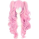MapofBeauty Multi-color Lolita Long Curly Clip on synthetic Ponytails Cosplay Wig (Pink/Blonde)