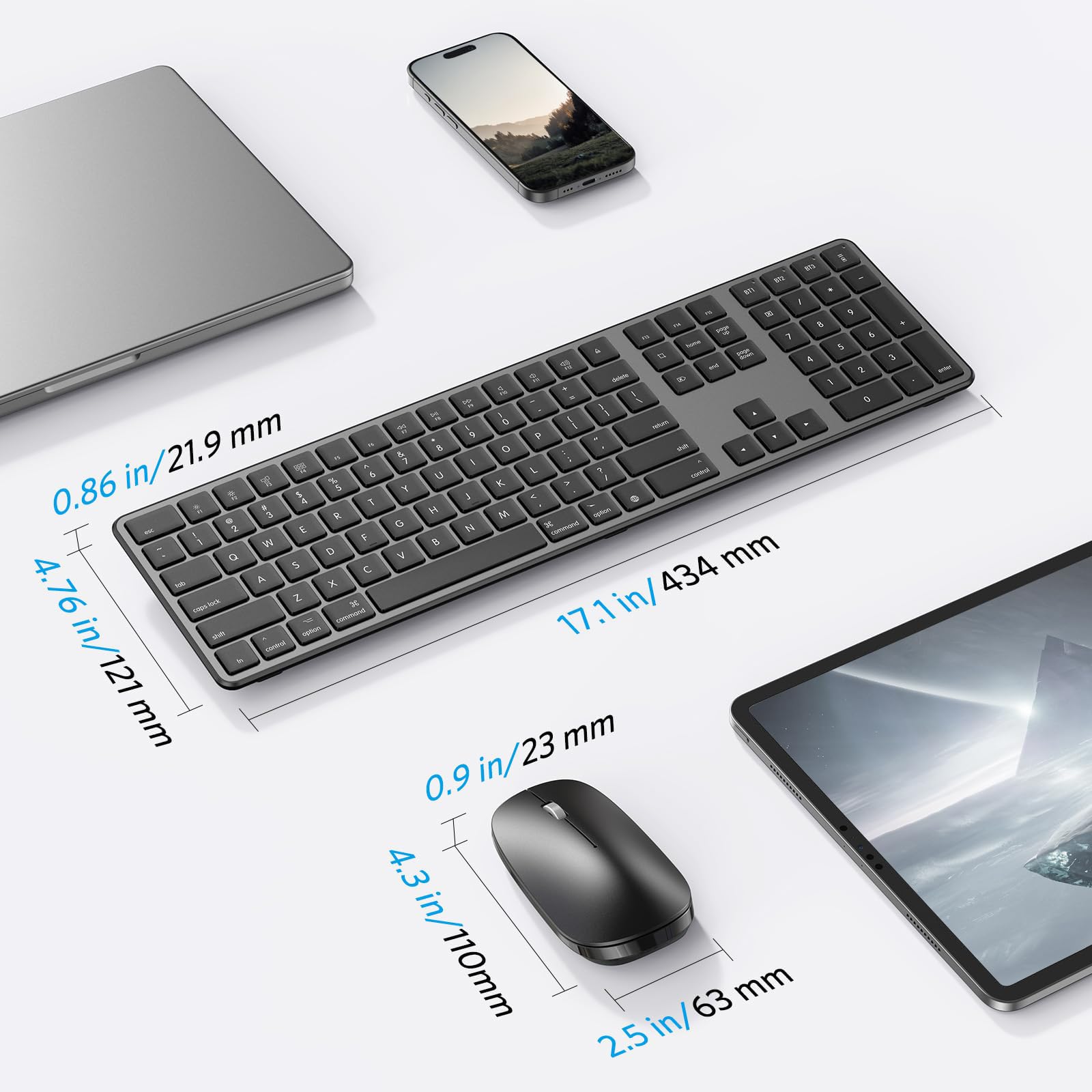 Bluetooth Keyboard and Mouse for Mac, OMOTON Wireless Multi-Device Keyboard with Numeric Keypad, Keyboard and Mouse Combo, for MacBook Pro/Air, iMac, iMac Pro, Mac Mini, Mac Pro
