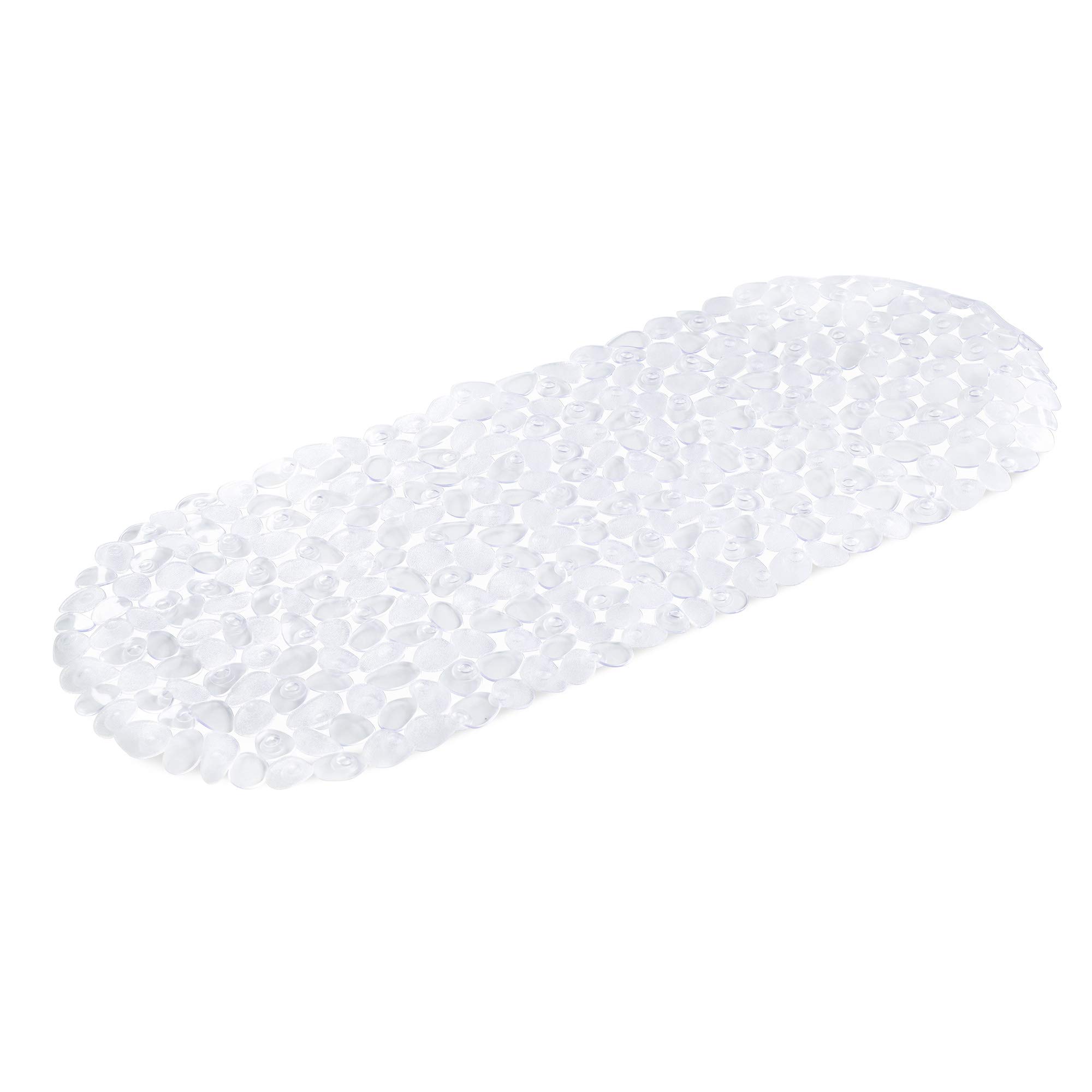 Navaris Non Slip Bath Mat - Large Anti Slip Pebble Shower and Bathtub Mat - Nonslip PVC Bathmat with Suction Cups - Transparent - 99 x 39 cm