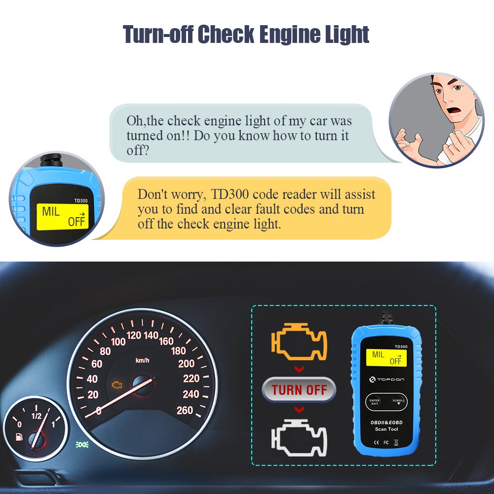 Amazon.com: TT TOPDON OBD2 Scanner, TD300 Code Reader with Engine Light  Check and Turn-Off, I/M Readiness Check, 7000 DTC Definitions: Automotive