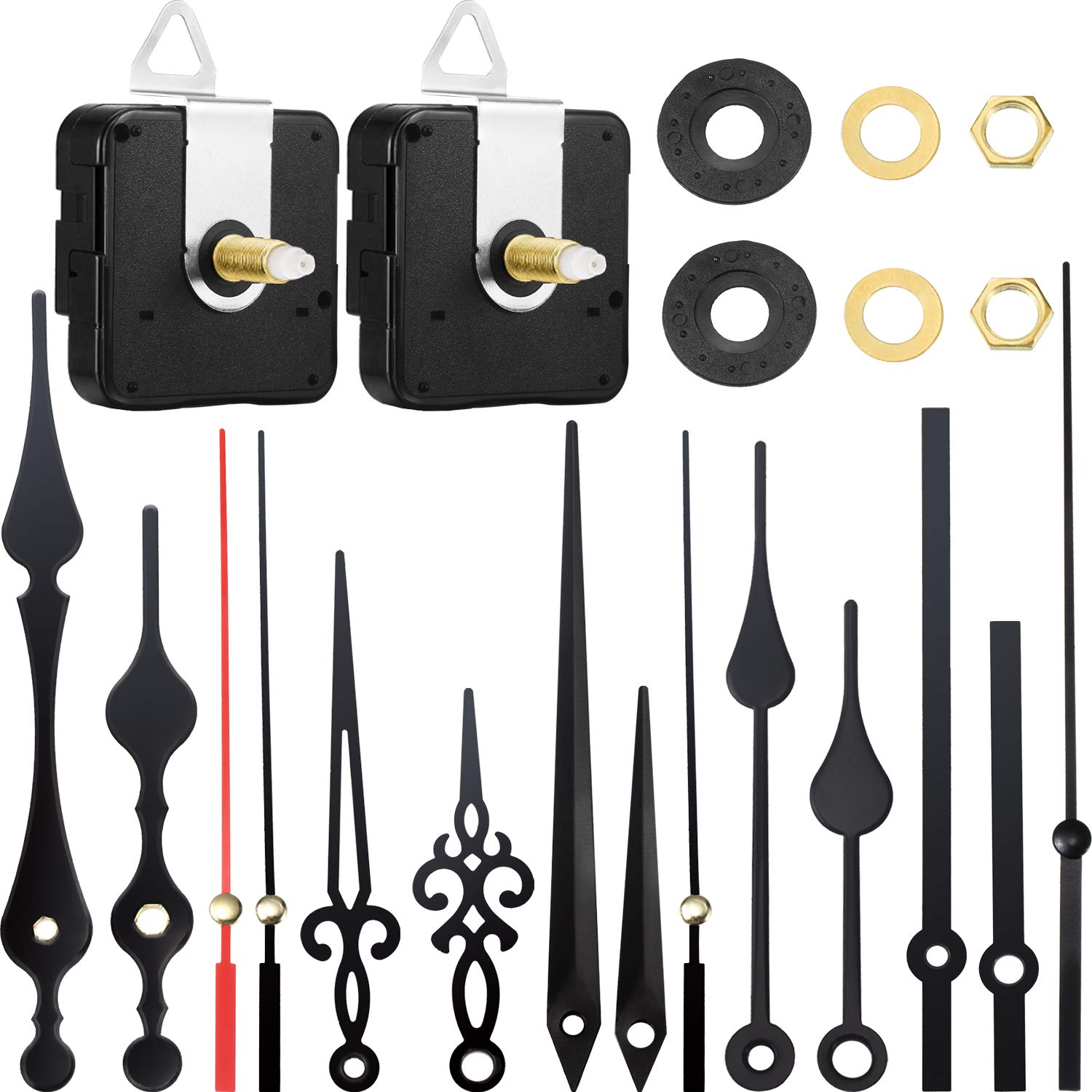 Photo 1 of 2 Pieces High Torque Long Shaft Clock Movement Mechanism with 5 Different Pairs of Hands Clock Repair Parts Replacement