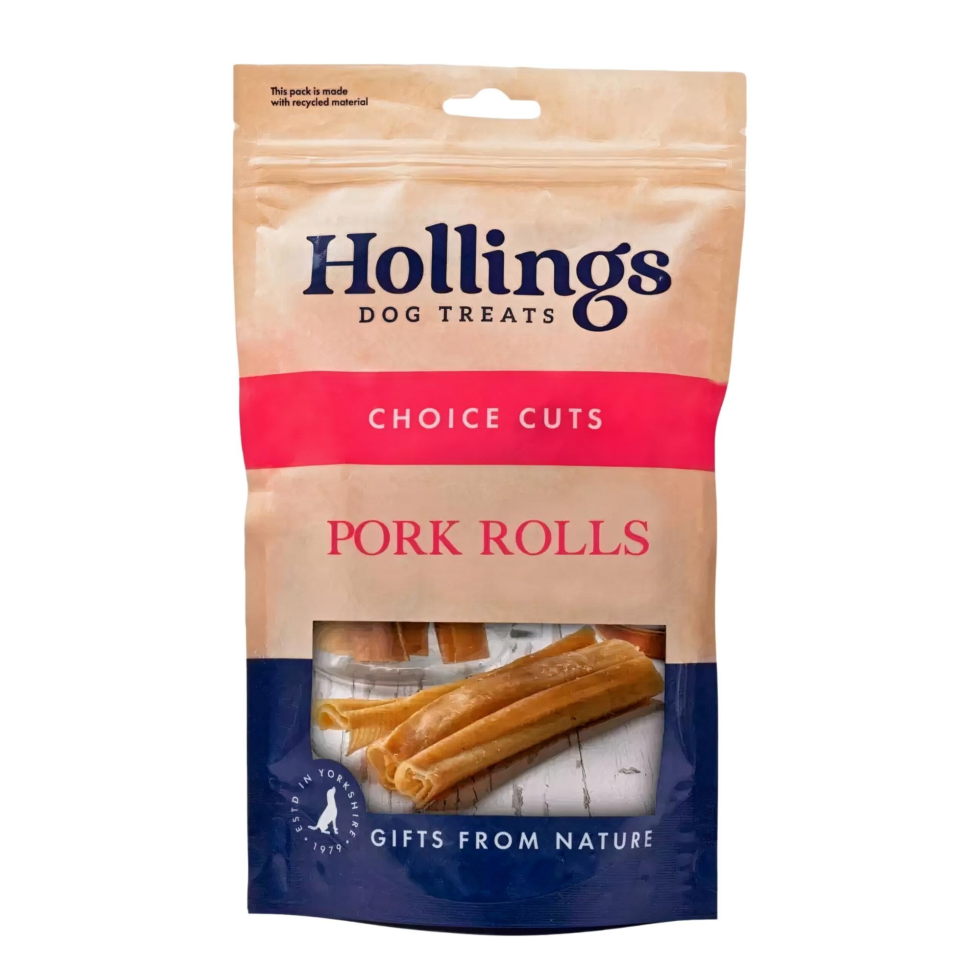 Hollings Pork Rolls Dog Treats, 100% Natural Air Dried Long Lasting Chews for Adult Dogs, Grain Free & High in Protein (Pack of 10)