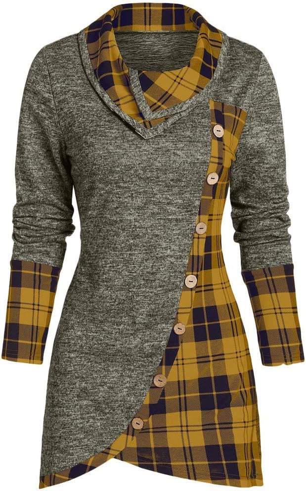NANTE Top Women's Blouse Plaid Turtleneck Tartan Tunic Sweatshirt Pullover Tops Gothic Asymmetric T Shir Christmas Clothes