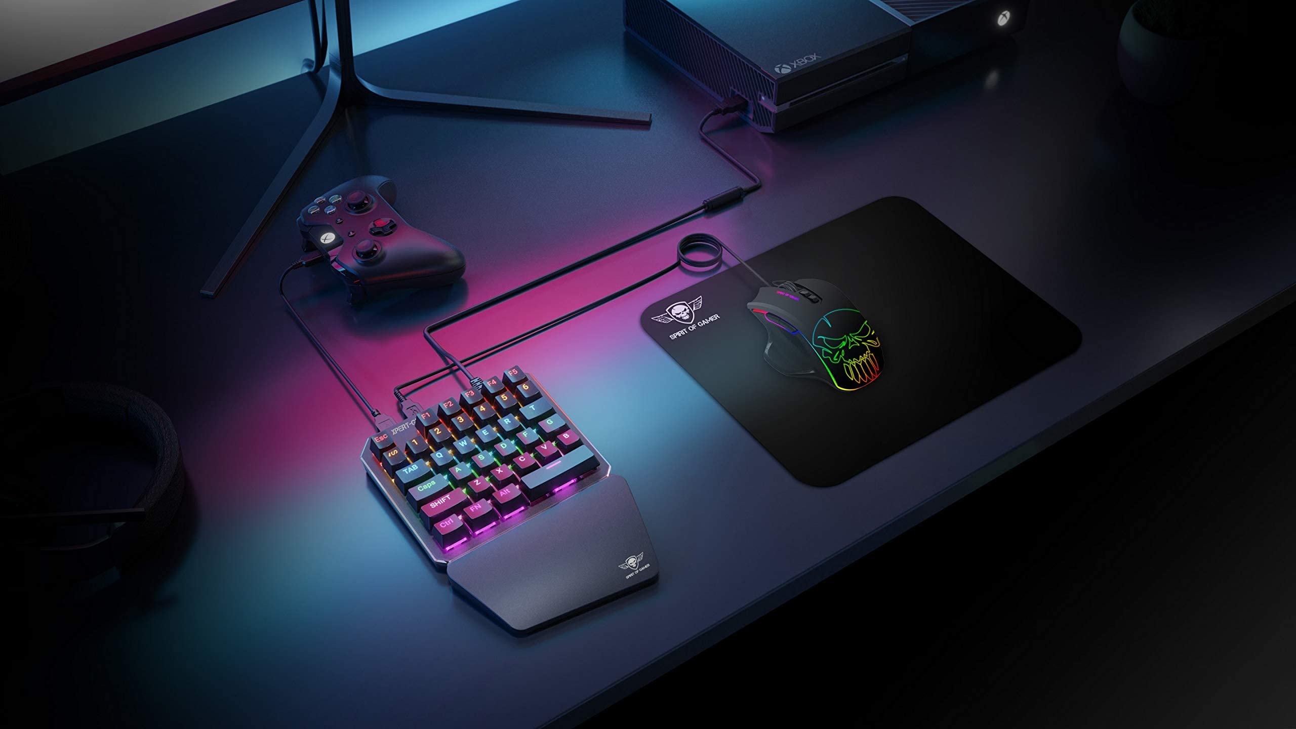 Spirit of Gamer - Xpert G700 - Adapter Kombinierte RGB - Tastatur und Maus Set Für PS4, Xbox ONE, PC - Mechanische Tastatur Mit Einer Hand - Maus 7 Tasten 3200 DPI 5