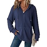 Dokotoo Women's Full Zip Up Hoodies Waffle Knit Long Sleeve Drawstring Casual Sweatshirt Hooded Tops