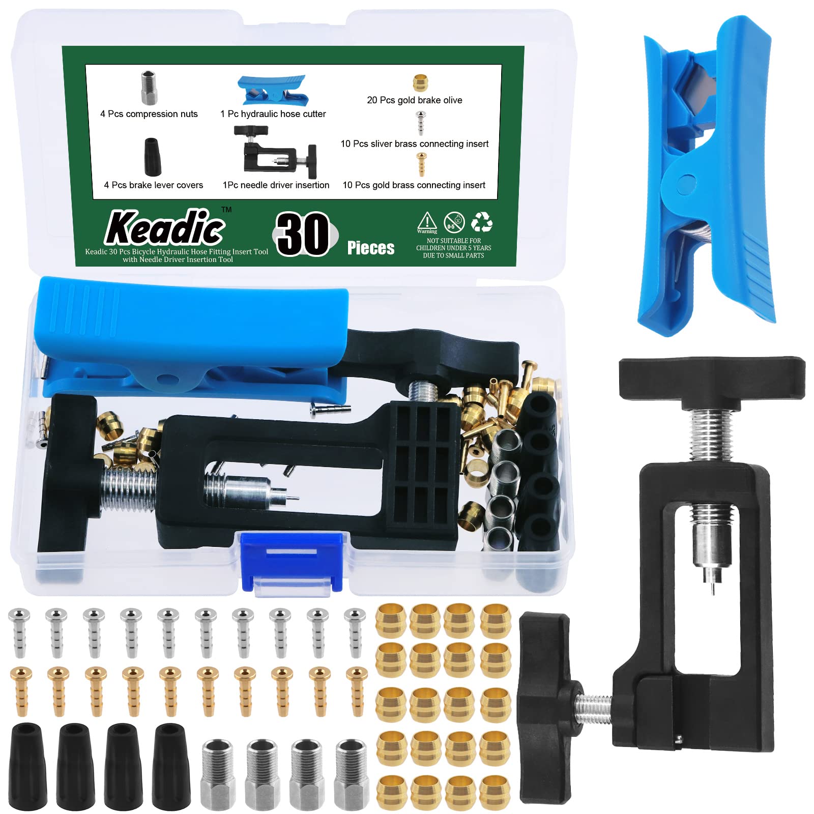 Keadic 50 Pcs Bicycle Hydraulic Hose Fitting Insert Tool with Needle Driver Insertion Tool, Lever Covers, Brake Olive and Brass Connecting Insert Kit for Bike BH90/BH59 Replacement Part