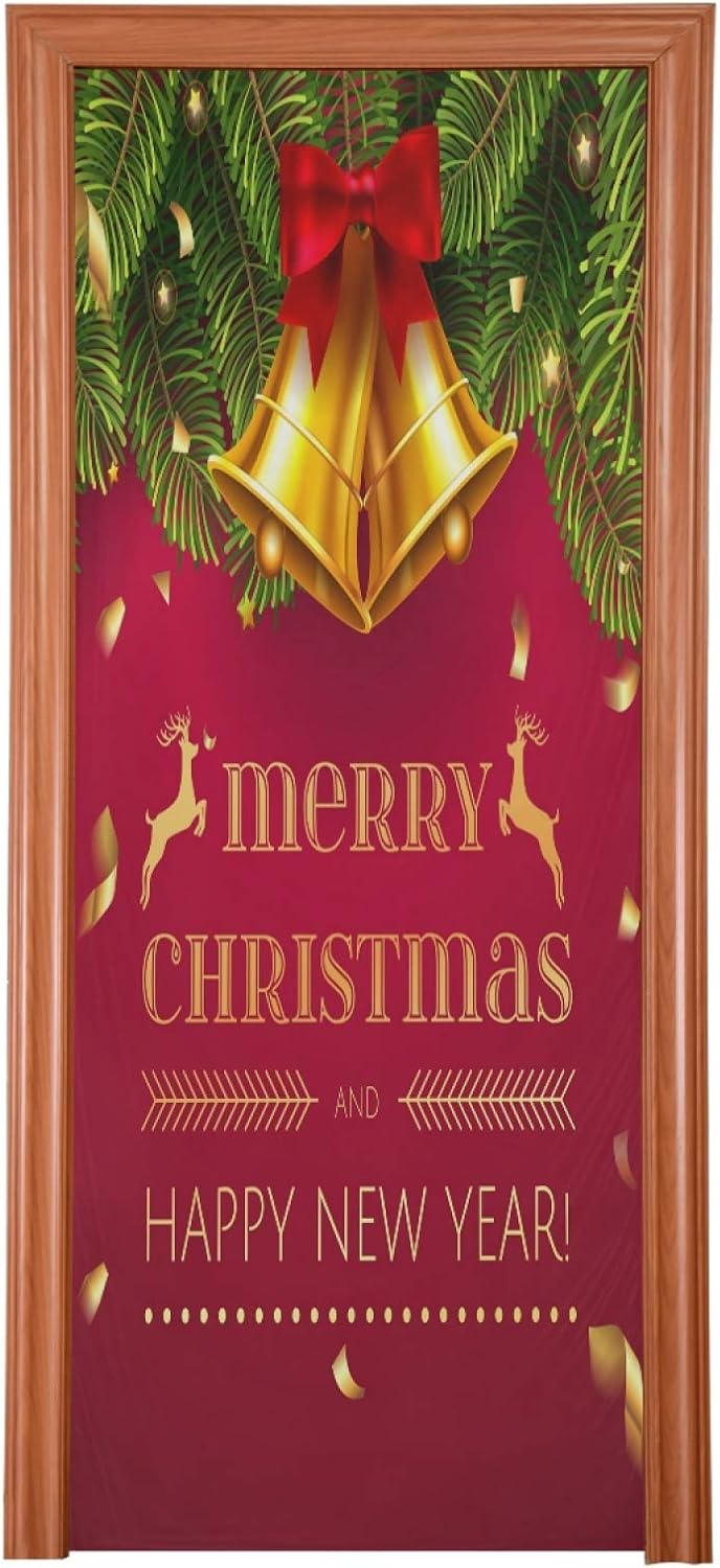 Garage Door Decorations - Qilmy Christmas Door Cover Washable High Elastic Fabric Waterproof Front Festive Door Cover For Home, Indoor Outdoor Party Decoration,36 x 98 Inch