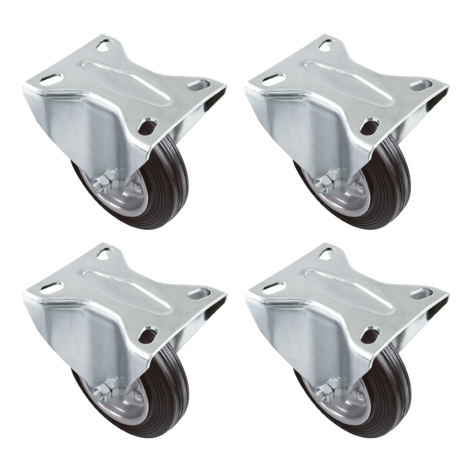 Amig - Pack of 4 Fixed Wheels | Ø 125 mm | Wheels for Moving Furniture or Appliances | Maximum Weight 120 kg | For Moving Heavy Furniture | Roller Bearings | Metal Core | Black Rubber