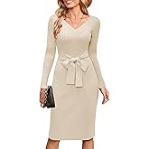 Newshows Womens 2025 Sweater Dress Long Sleeve Fall Midi Ribbed Knit Winter Belted Bodycon Dresses Work Clothes