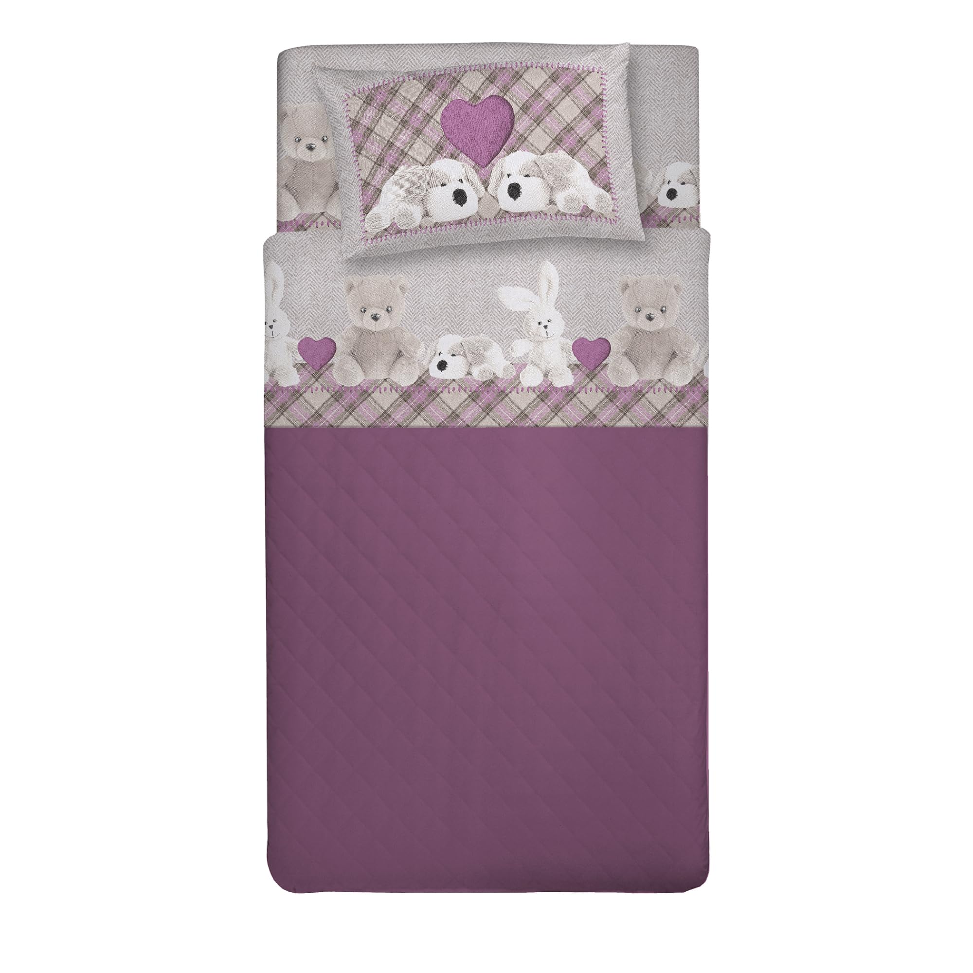 PENSIERI DELICATI 100% Cotton Double Bed Set, 120 x 200 cm, Complete with Bottom Sheet, Top and 1 Pillowcase, Made in Italy, Pink Plush Design — image 1