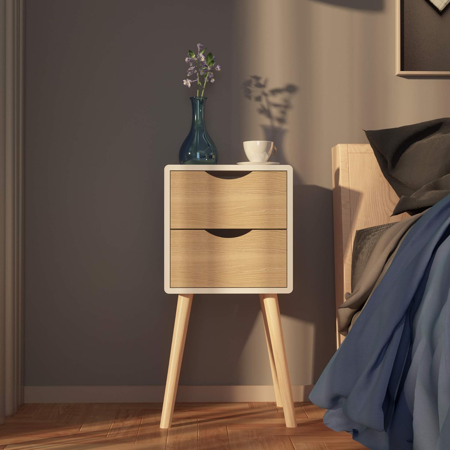 Bedside Tables Home Kitchen Hartleys Grey Bedside Cabinet With Wicker Storage Basket