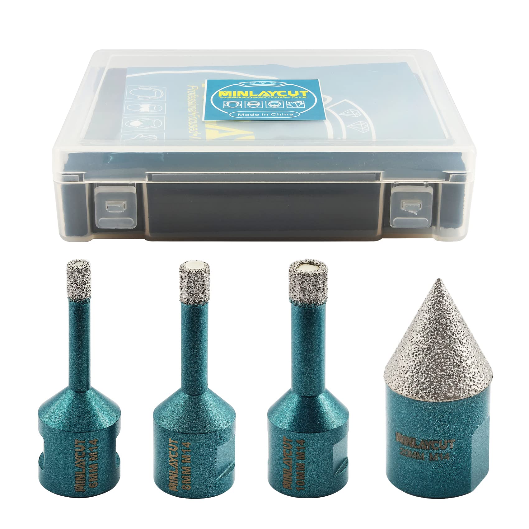MINLAYCUT Diamond Core Drill Bits Set 6/8/10mm+20mm Tile Cone Bit Hole Saw Kit for Porcelain Ceramic Granite Marble