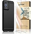 SCL Phone Case and Screen Protector for Moto G Play 2024 [Black] - Protective Bundle, Carbon Fiber Design Soft TPU Cover and 