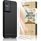 SCL Phone Case and Screen Protector for Moto G Play 2024 [Black] - Protective Bundle, Carbon Fiber Design Soft TPU Cover and 