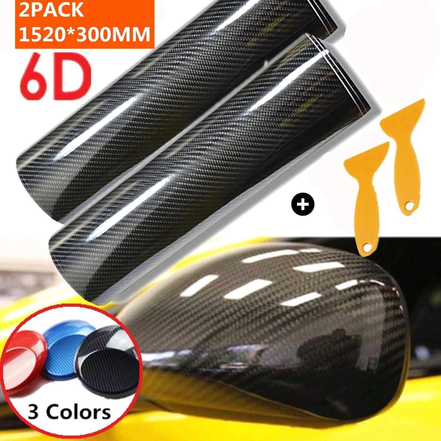 Mioke 2PCS 6D Carbon Fibre Vinyl Adhesive Wrap for Car