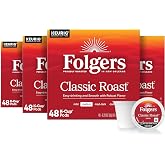 Folgers Classic Roast Coffee, Medium Roast, Keurig K-Cup Pods, 192 Count | 4 (48 count) boxes, Compatible with Keurig coffee makers