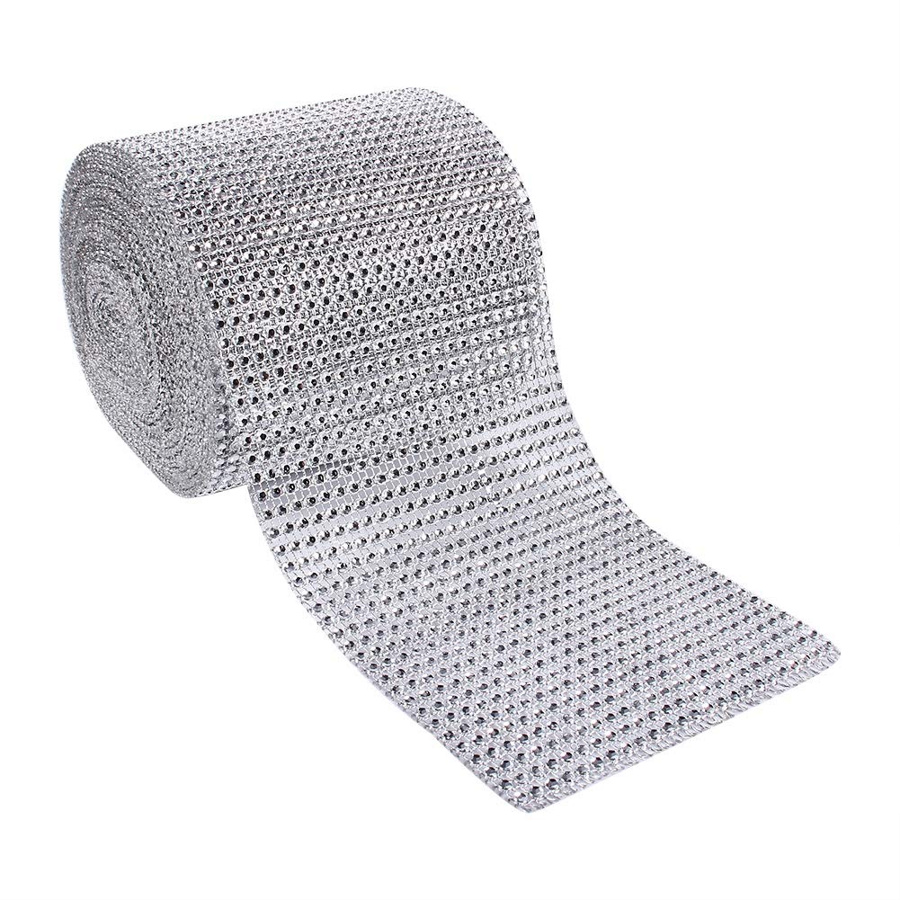TOPINCN Mesh Ribbon for Rhinestone Drill Decorative 24 Rows Plastic for Sparking Silvery 10 Yards Decorative Swags